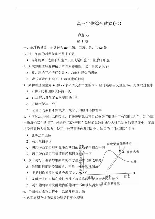 2018届高三生物综合试卷(七)新人教