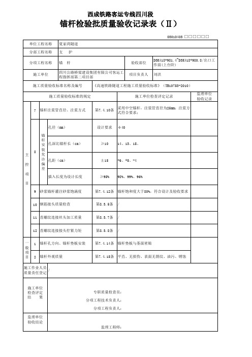 锚杆检验批质量验收记录表(Ⅱ)