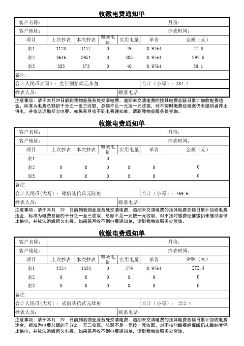 小区电费通知单