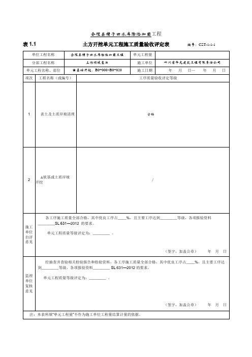 基础开挖单元工程质量评定表