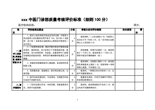 xxx中医门诊部质量考核评分标准