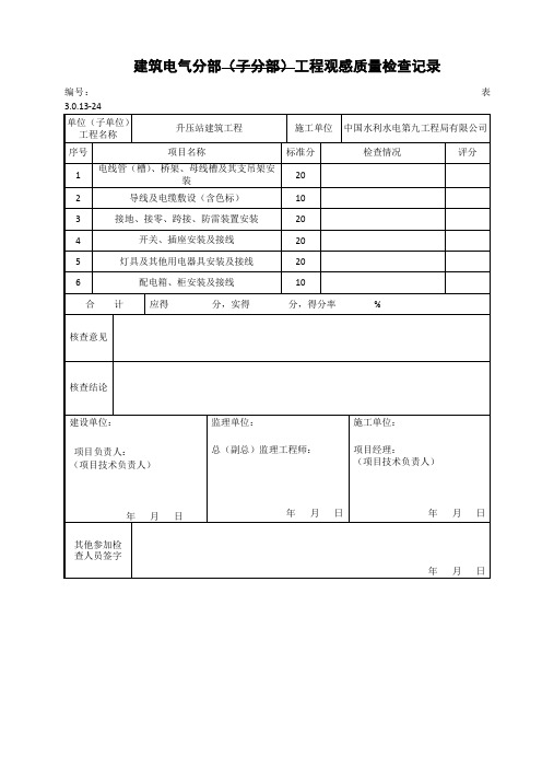 表3.0.13-24建筑电气分部(子分部)工程观感质量检查记录