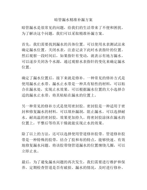 暗管漏水精准补漏方案