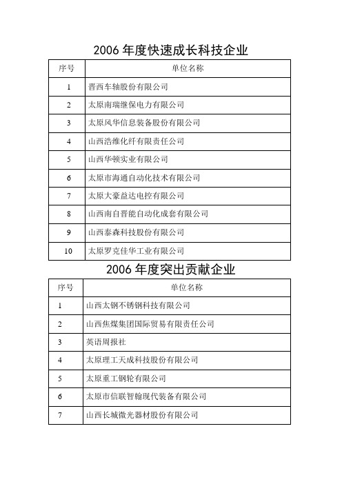 2006年度快速成长科技企业