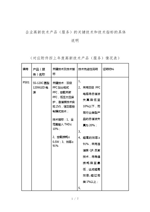 企业高新技术产品技术先进性说明