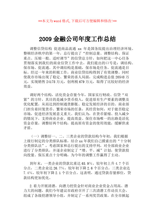 2009金融公司年度工作总结