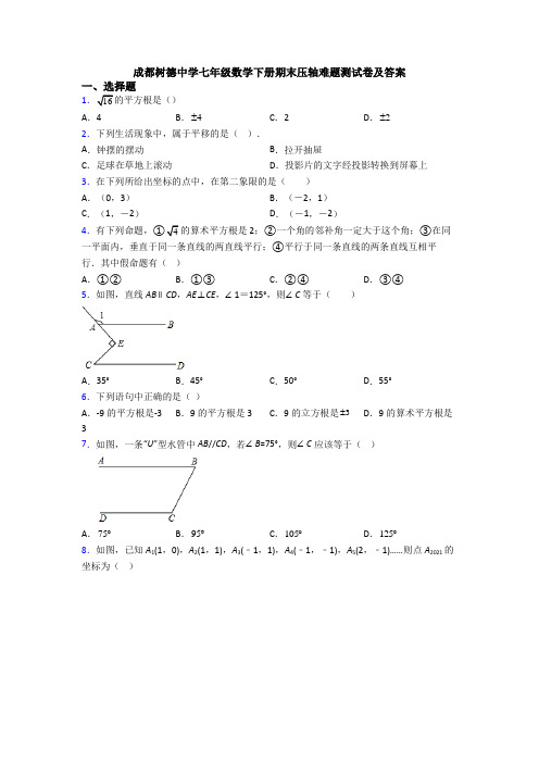 成都树德中学七年级数学下册期末压轴难题测试卷及答案