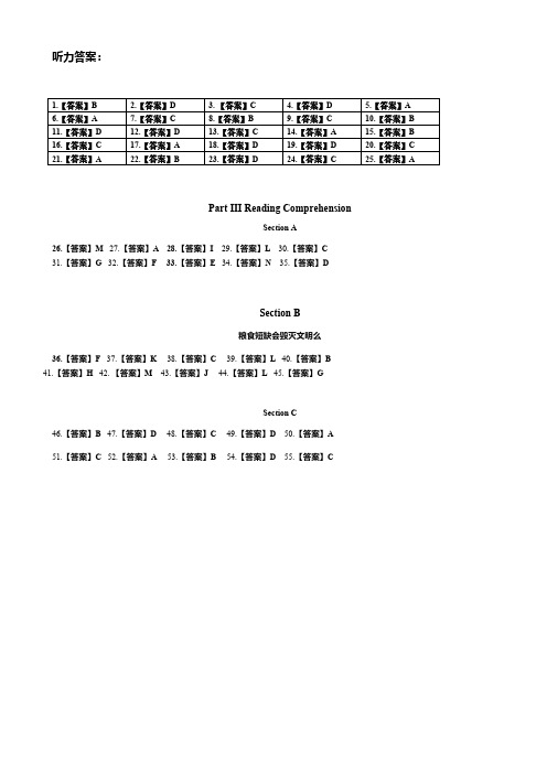 2016年6月大学英语四级第2套答案解析