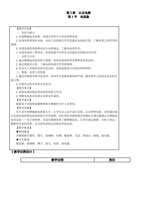 初中物理教科版九年级上第三章认识电路1电现象