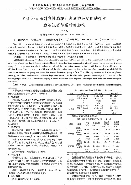 补阳还五汤对急性脑梗死患者神经功能缺损及血液流变学指标的影响