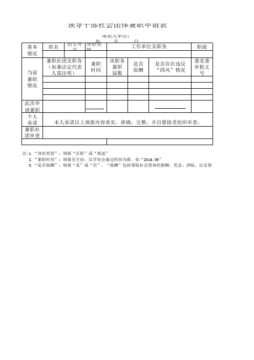 领导干部社会团体兼职申请表