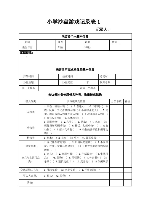 小学沙盘游戏记录表