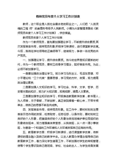 教师党员年度个人学习工作计划表