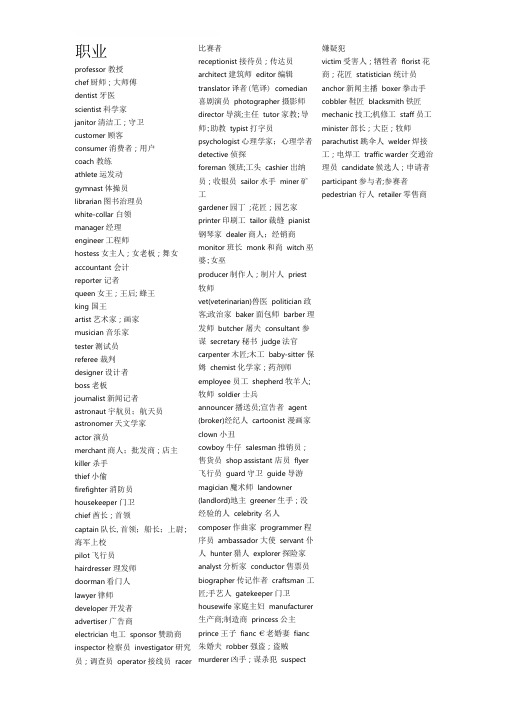 各种职业的英文名称