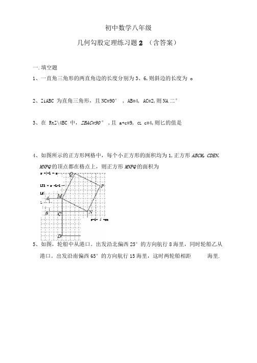 初中数学八年级几何勾股定理练习题2(含答案)