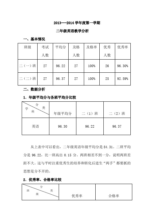 二年级教学质量分析报告