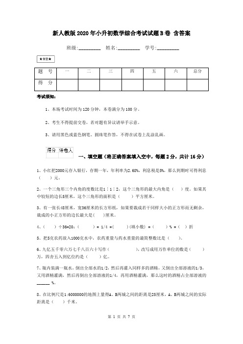 新人教版2020年小升初数学综合考试试题B卷 含答案