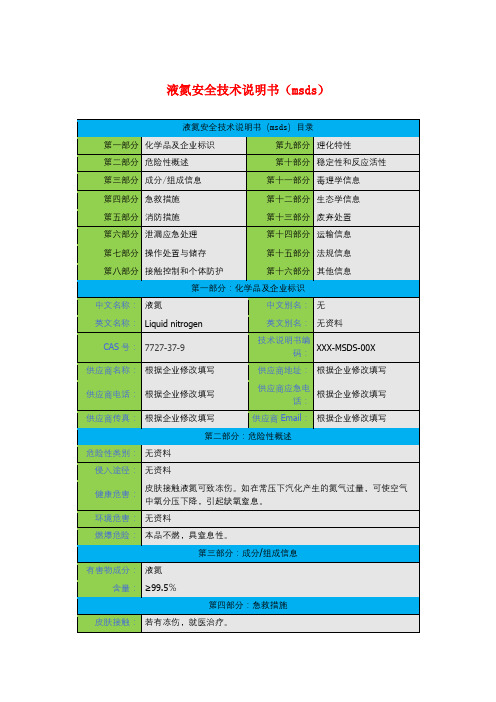 液氮安全技术说明书(msds)