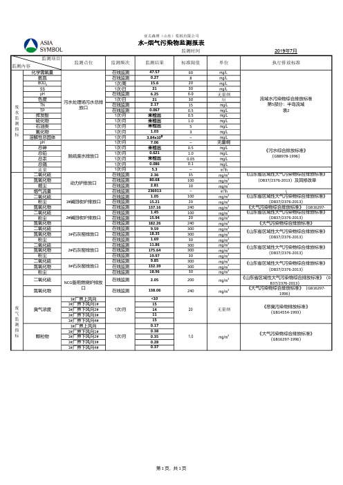 水-烟气污染物监测报表