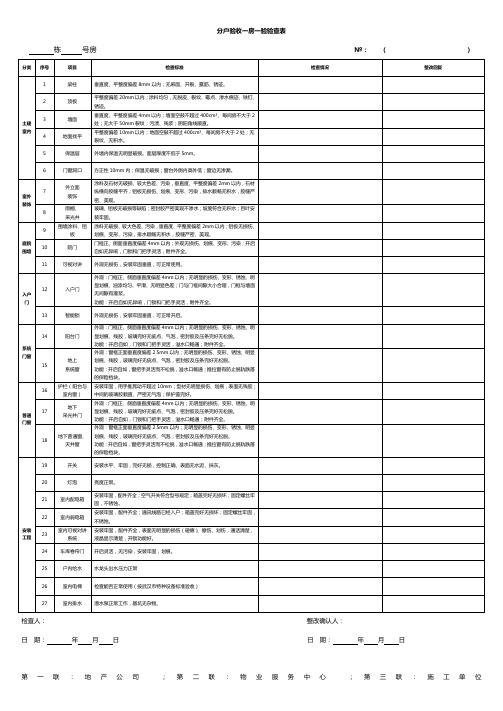 分户验收一房一验查验表(地产、物业、施工单位)