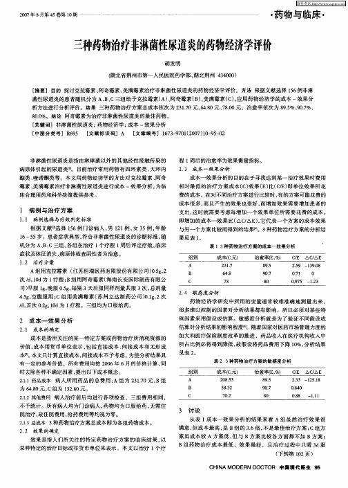 三种药物治疗非淋菌性尿道炎的药物经济学评价