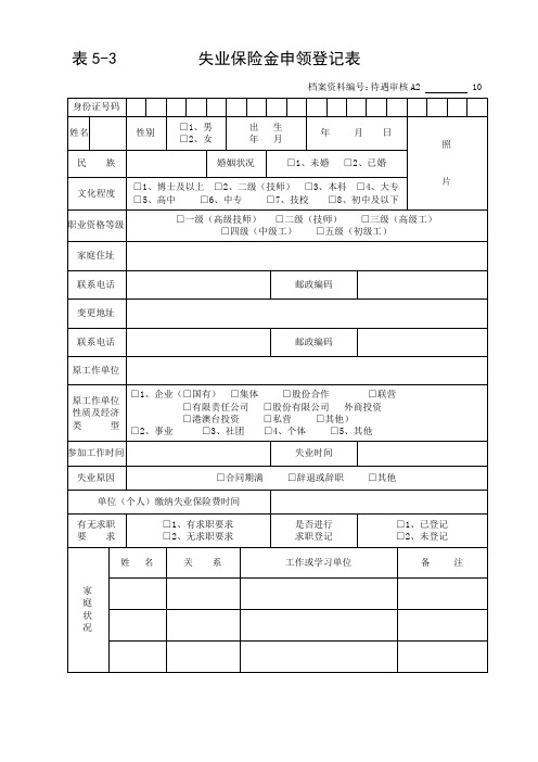 表3失业保险金申领登记表