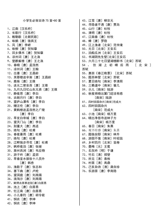 小学生必背古诗75首 80首目录)