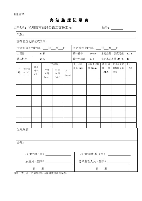 搅拌桩、灌注桩旁站监理记录