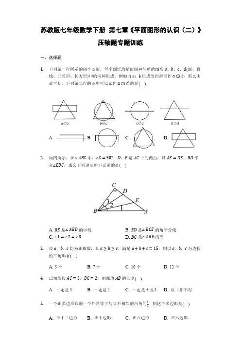 苏教版七年级数学下册 第七章《平面图形的认识(二)》压轴题专题训练 含答案