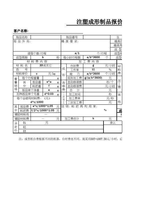 注塑报价表