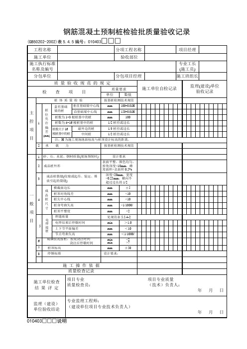 钢筋混凝土预制桩检验批质量验收记录