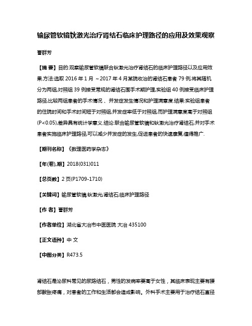 输尿管软镜钬激光治疗肾结石临床护理路径的应用及效果观察