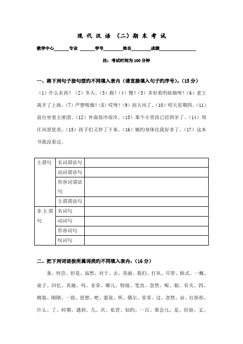 2022年福建师范大学课程考试现代汉语作业考核试题