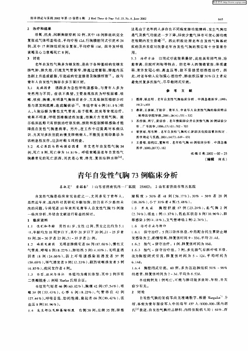 青年自发性气胸73例临床分析