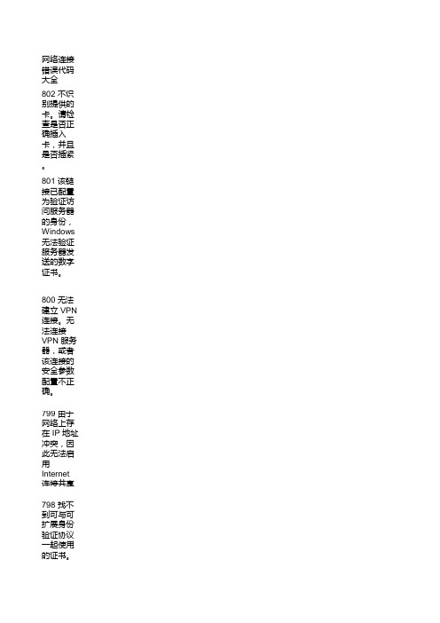 网络连接错误代码大全