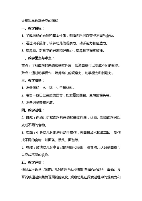 大班科学教案会变的面粉