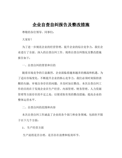 企业自查自纠报告及整改措施