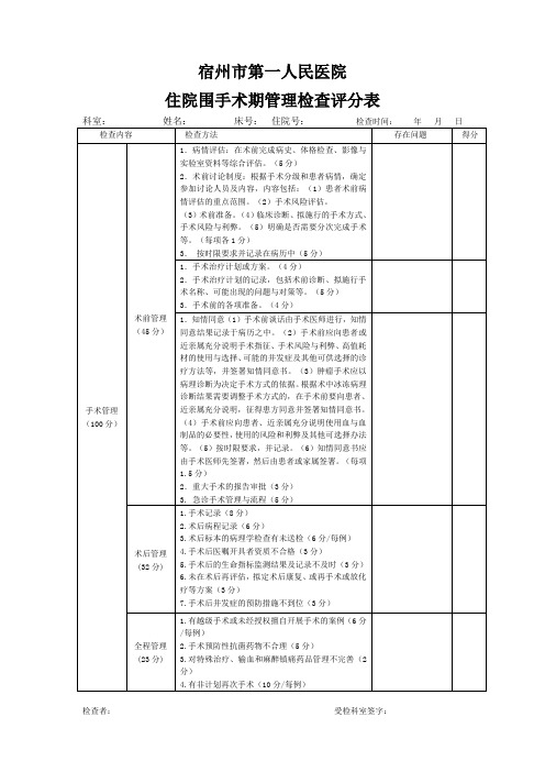 宿州一院手术管理督查表