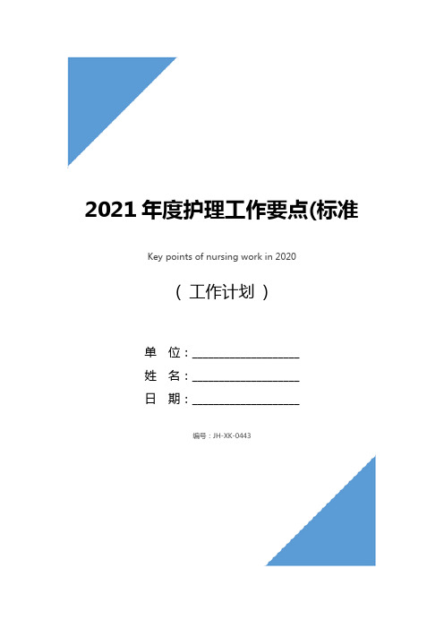 2021年度护理工作要点(标准版)