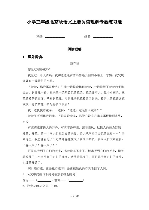 小学三年级北京版语文上册阅读理解专题练习题