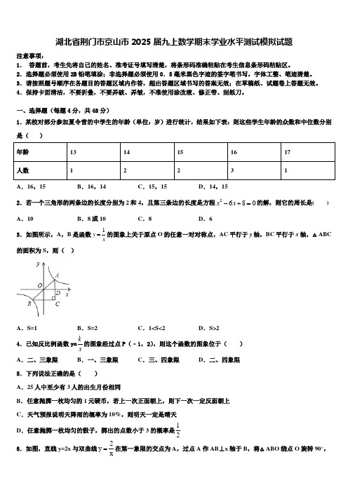 湖北省荆门市京山市2025届九上数学期末学业水平测试模拟试题含解析