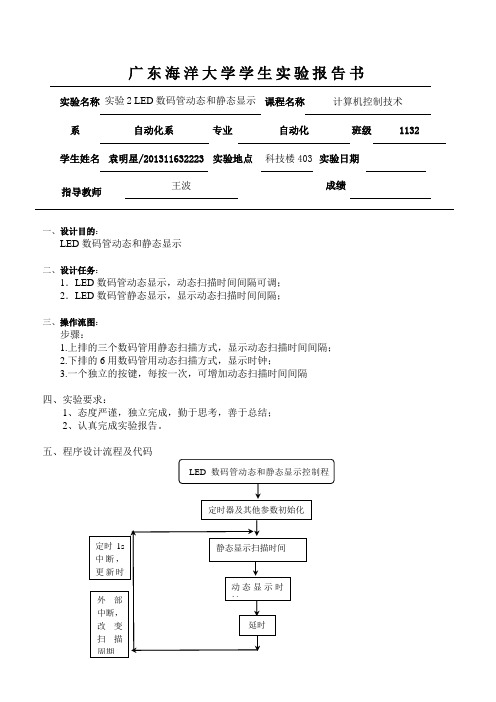 实验2LED数码管动态和静态显示实验