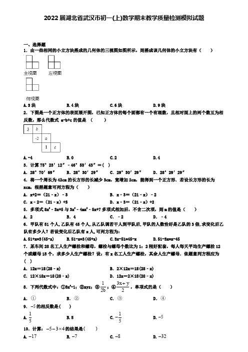 2022届湖北省武汉市初一(上)数学期末教学质量检测模拟试题