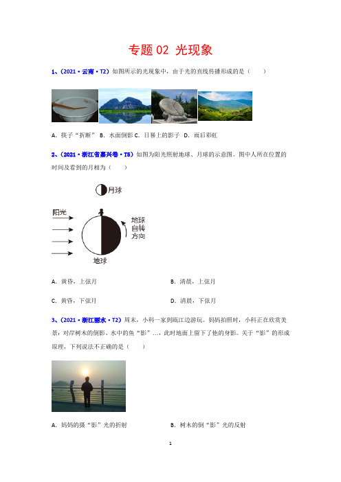 2021年全国中考物理真题分类汇编专题：02 光现象(含解析)