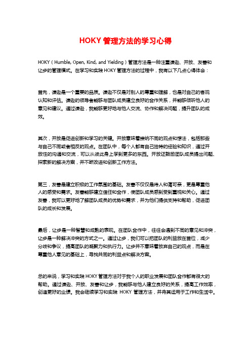 HOKY管理方法的学习心得