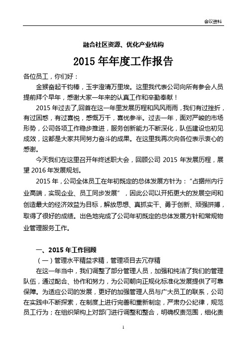 2015年度总经理年度工作报告 年会致辞