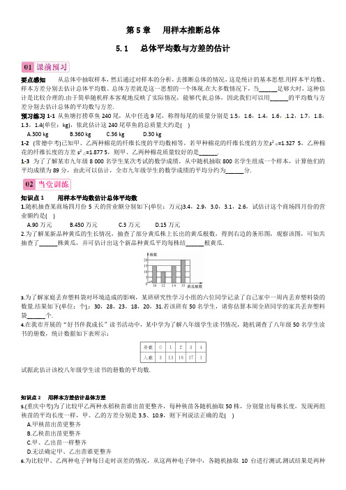 新湘教版九年级上5.1总体平均数与方差的估计同步练习含答案