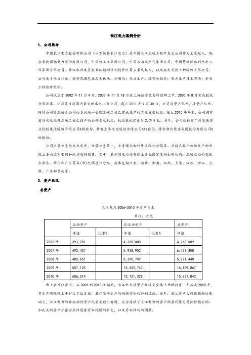 长江电力公司资产与负债情况案例分析