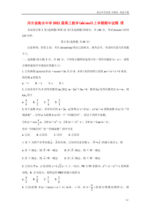 河北省衡水中学2021届高三数学上学期期中试题 理