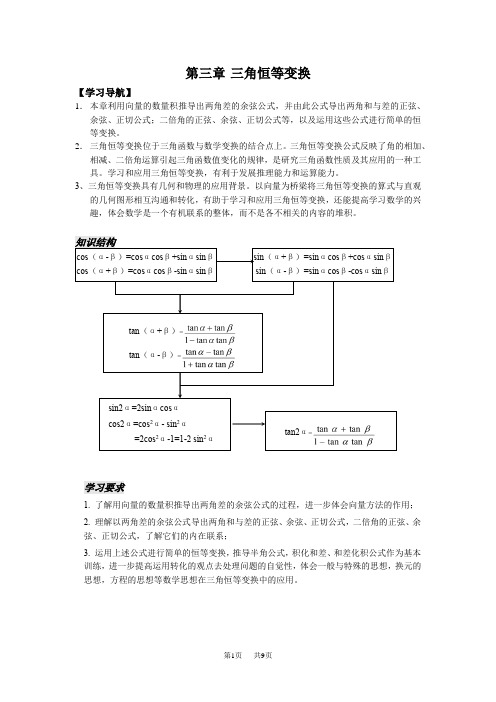 【苏教版】高中数学必修四：第3章三角恒等变换 学生版